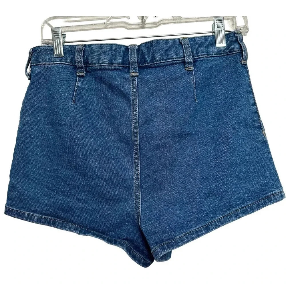 Free People High-Rise Button-Front Denim Shorts in Dark Blue - Picture 2 of 5